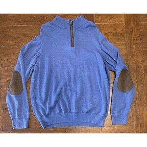 Vineyard Vines Blue Quarter Zip Sweater Elbow Patch Baby Alpaca Pima Men’s L